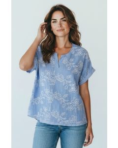 Blouse borduur Isa blauw