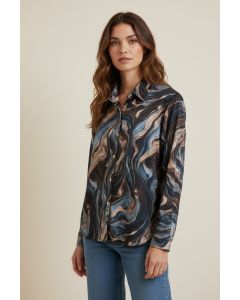 Blouse print Floor donkerblauw