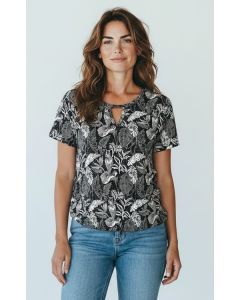 T-shirt print 0097 blad zwart