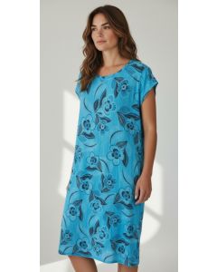 Jurk print Roos bloem aqua
