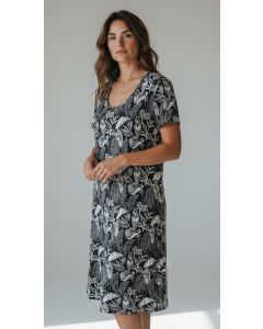 Jurk print 1187 blad zwart