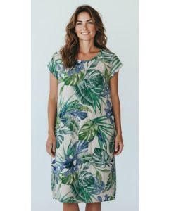 Jurk print Roos palm beige